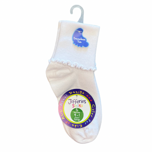 Jefferies Girl's Ripple Edge Turn Cuff Crew Sock (2 Pairs) - White