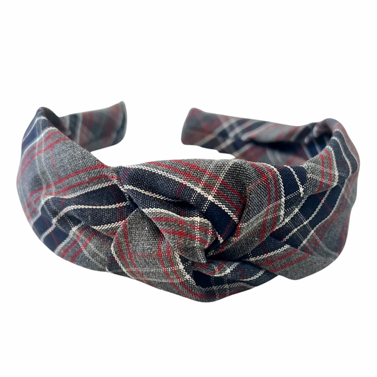 Fabric Covered Knotted Headband - Plaid 46 (Our Mother of Peace)