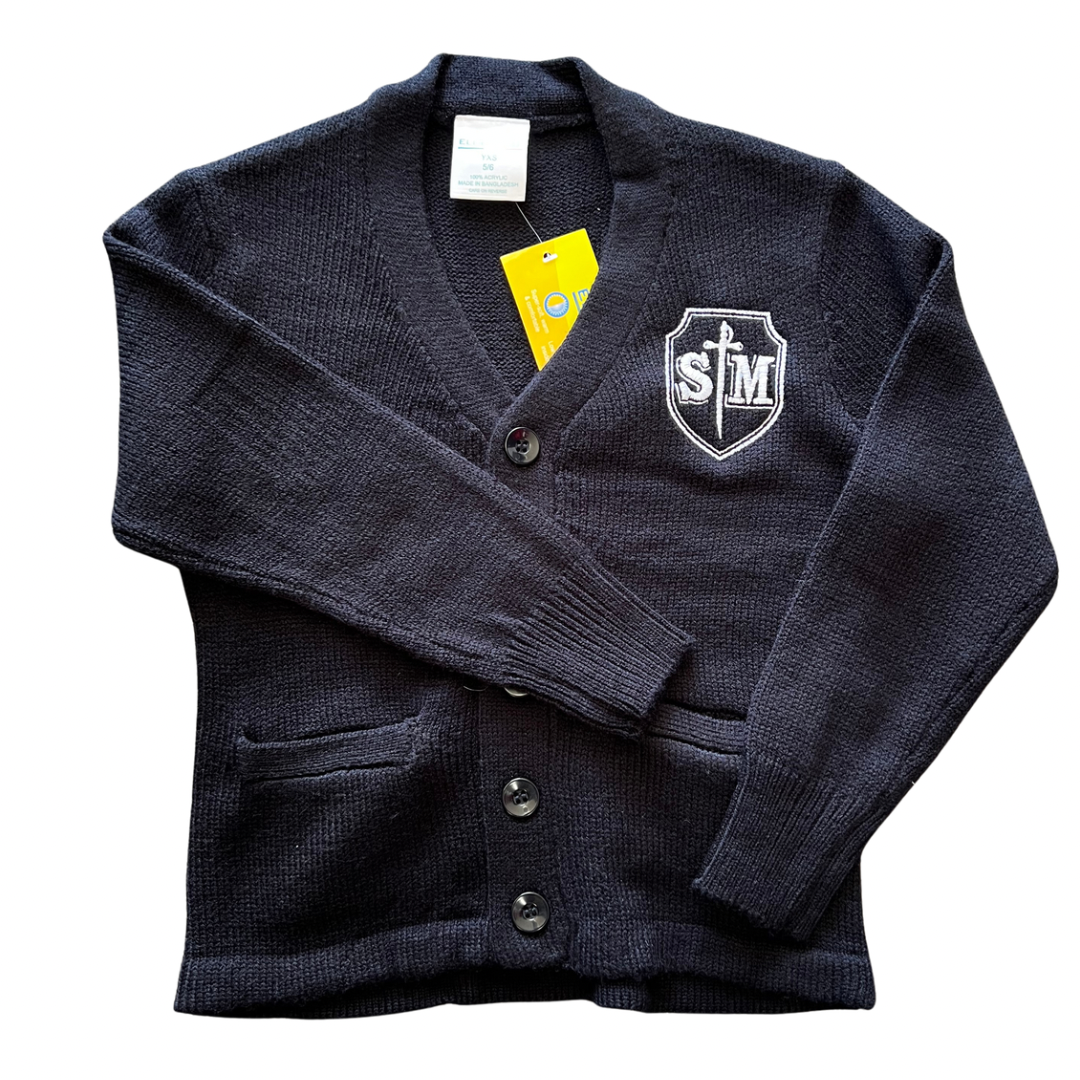 St. Michael Girls Embroidered V-Neck Cardigan - Navy