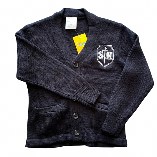 St. Michael Girls Embroidered V-Neck Cardigan - Navy