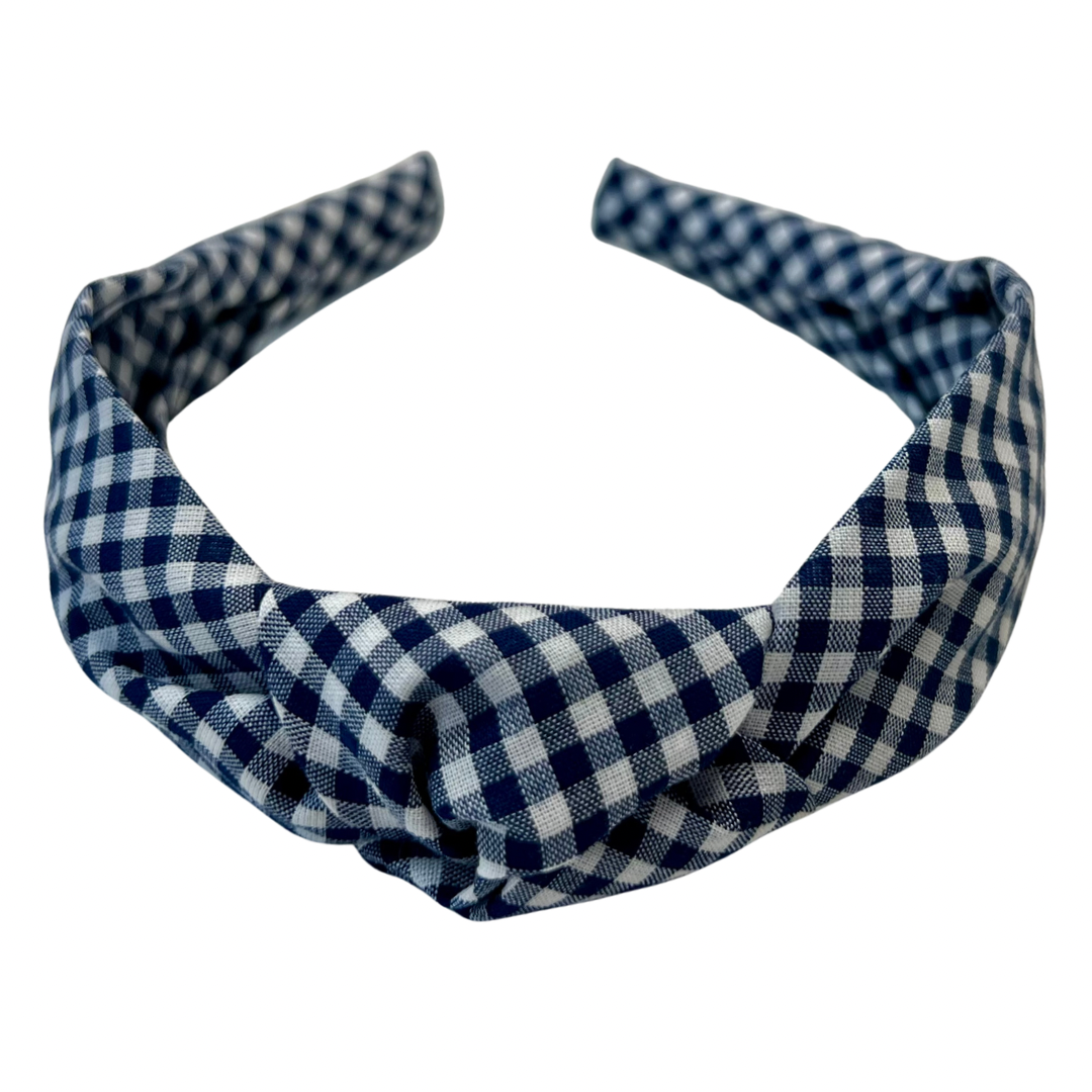 Navy Gingham Knotted Headband