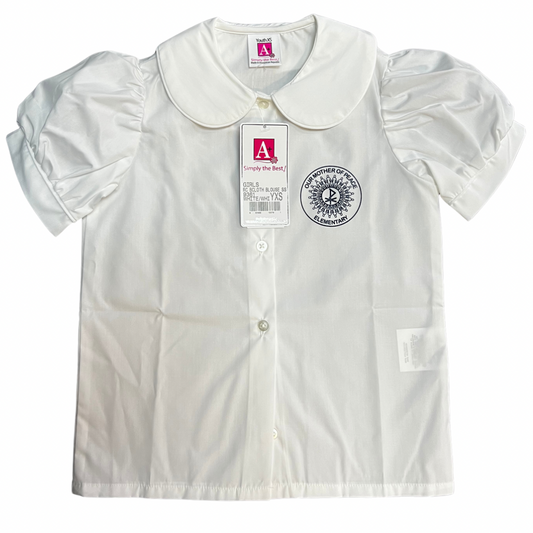 Our Mother of Peace Girl's Short Sleeve Peter Pan Blouse with Puffed Sleeves