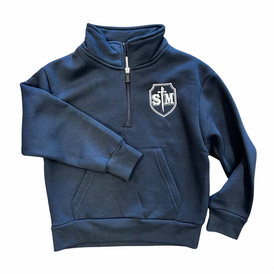 Elderado Quarter Zip Knit Sweatshirt with Pockets - Navy with Embroidered St. Michael Crest