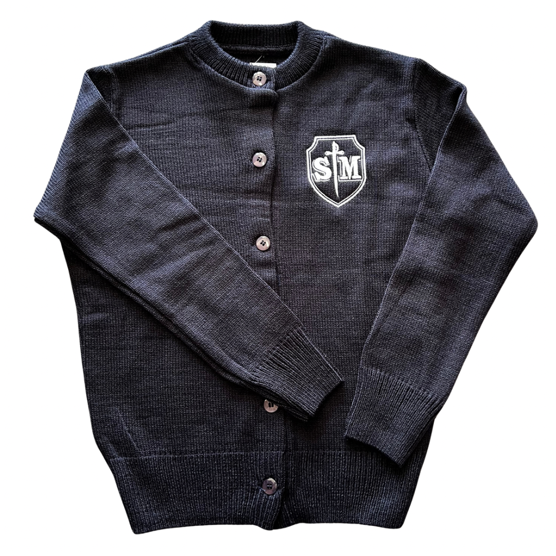 St. Michael Girls Embroidered Round Neck Cardigan - Navy