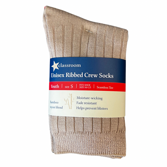 Classroom Ribbed Crew Socks - Khaki (3-Pack)