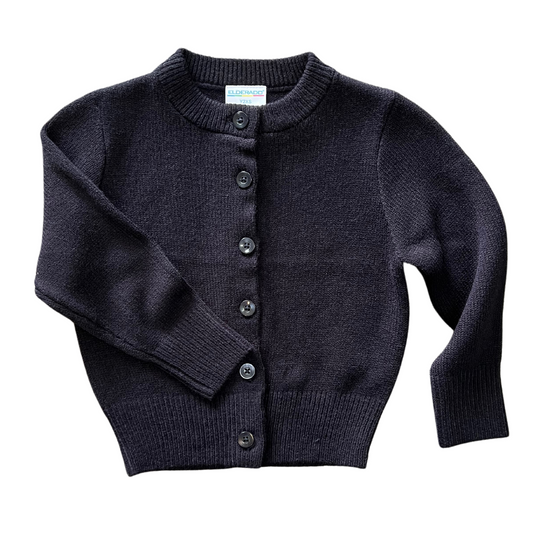Girl's Solid Navy Round Neck Button-Down Cardigan Sweater