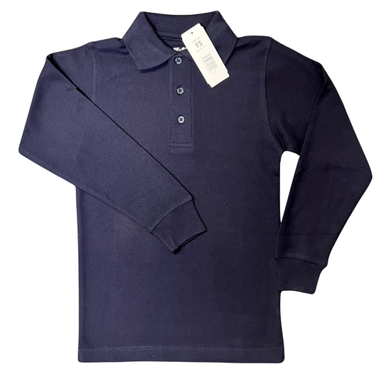 Unisex Long Sleeve Pique Knit Polo - Navy