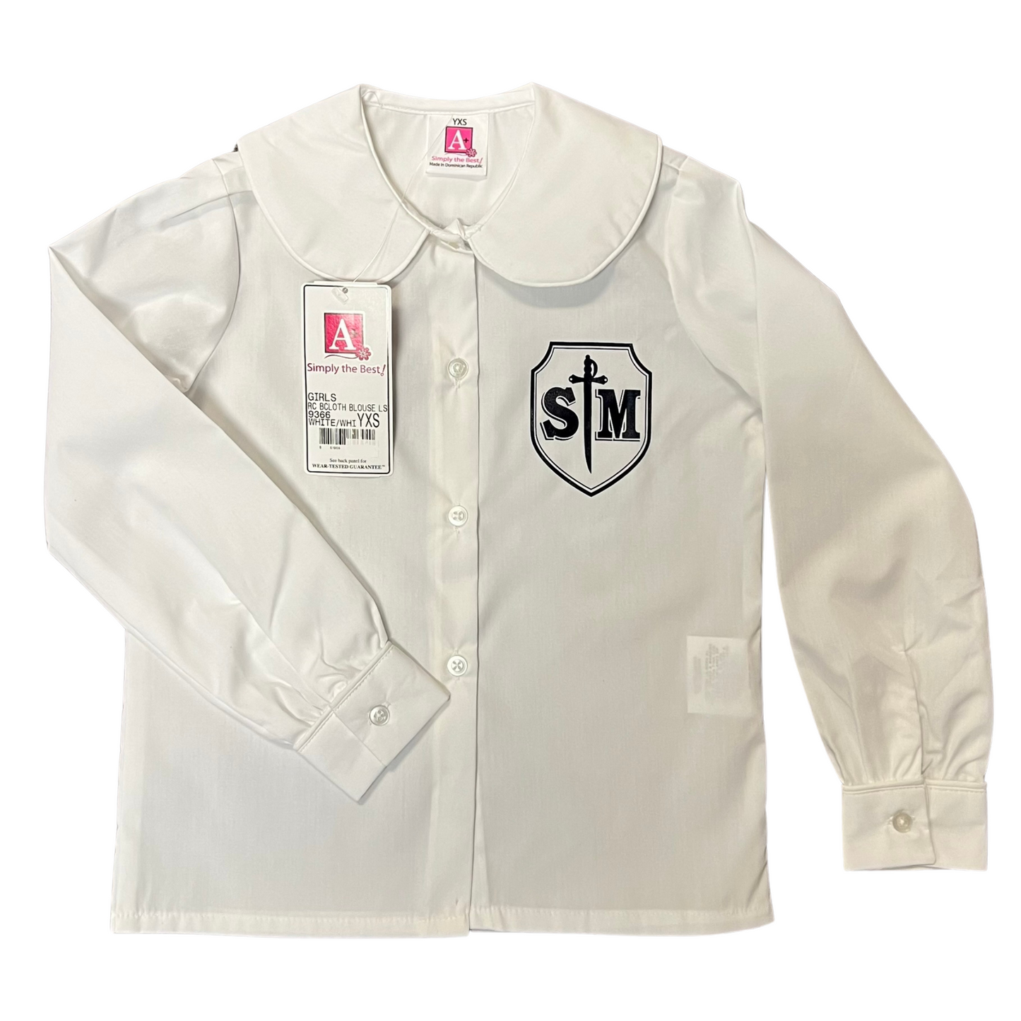 St. Michael Girl's Long Sleeve Peter Pan Blouse with Puffed Sleeves
