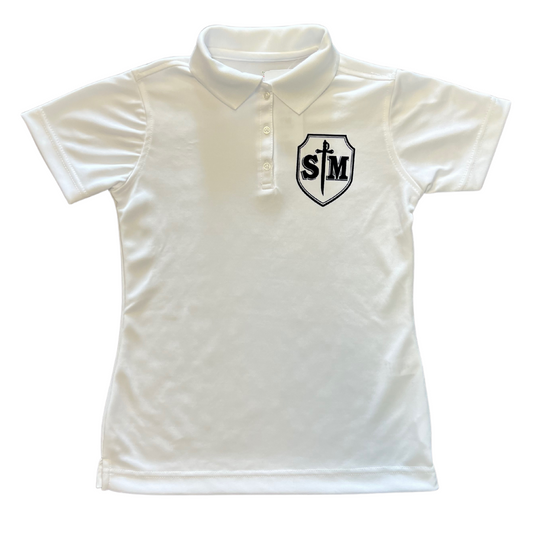 St. Michael Girl’s White Short Sleeve Dry Fit Polo (Girl's Fit)