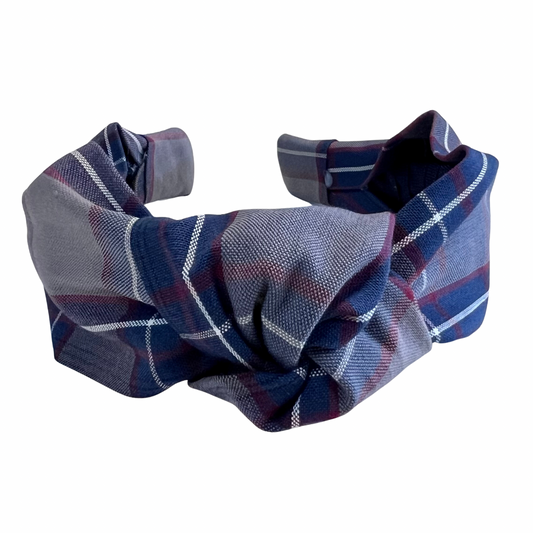 Fabric Covered Knotted Headband - Plaid 53 (Notre Dame)