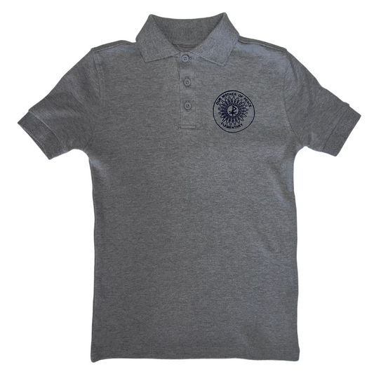 Our Mother of Peace Unisex Grey Short Sleeve Jersey Knit Polo