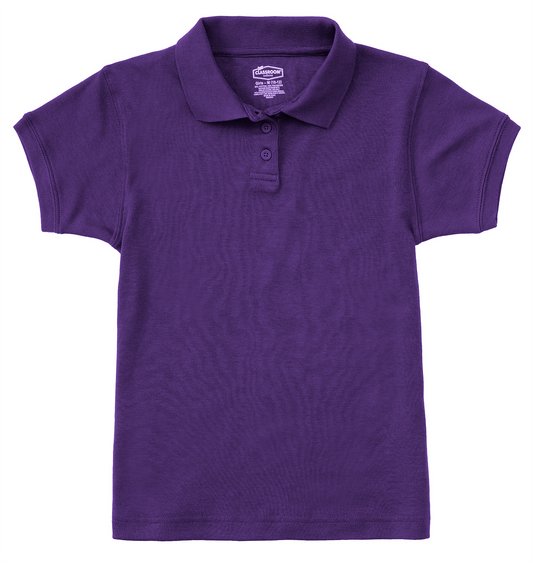 Girl's Short Sleeve Fitted Interlock Polo - Dark Purple