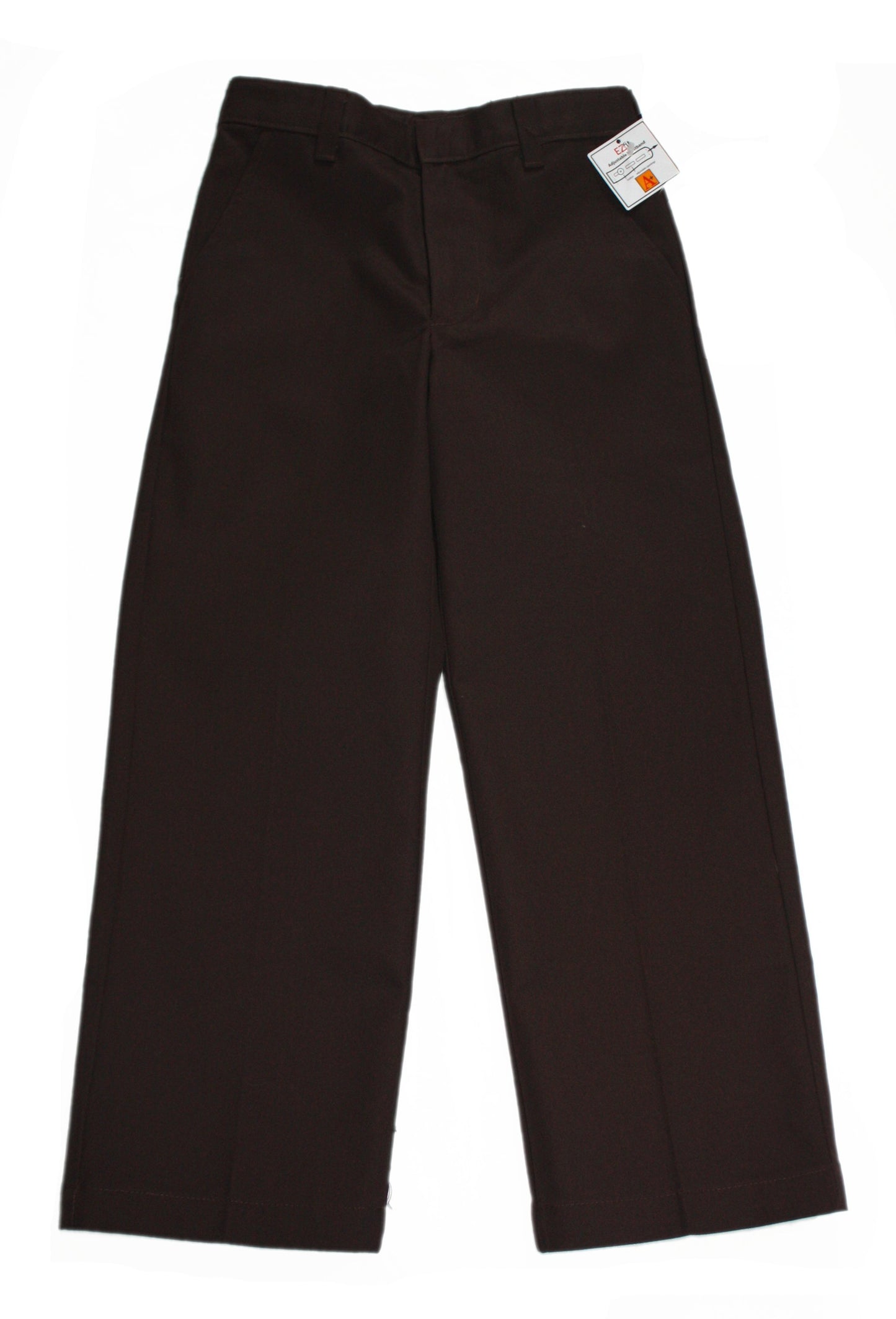 School Apparel Boy's Husky Relaxed Flat Front Pant with Adjustable Waist - Brown