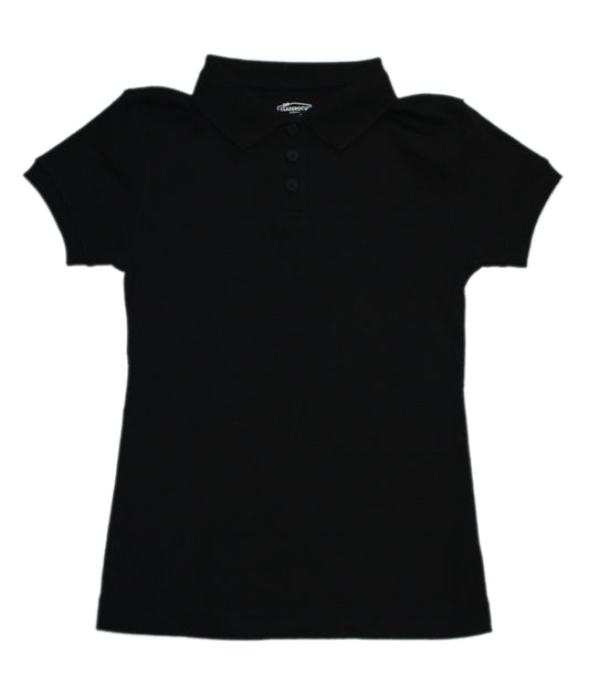 Classroom Girl's Short Sleeve Fitted Interlock Polo - Black