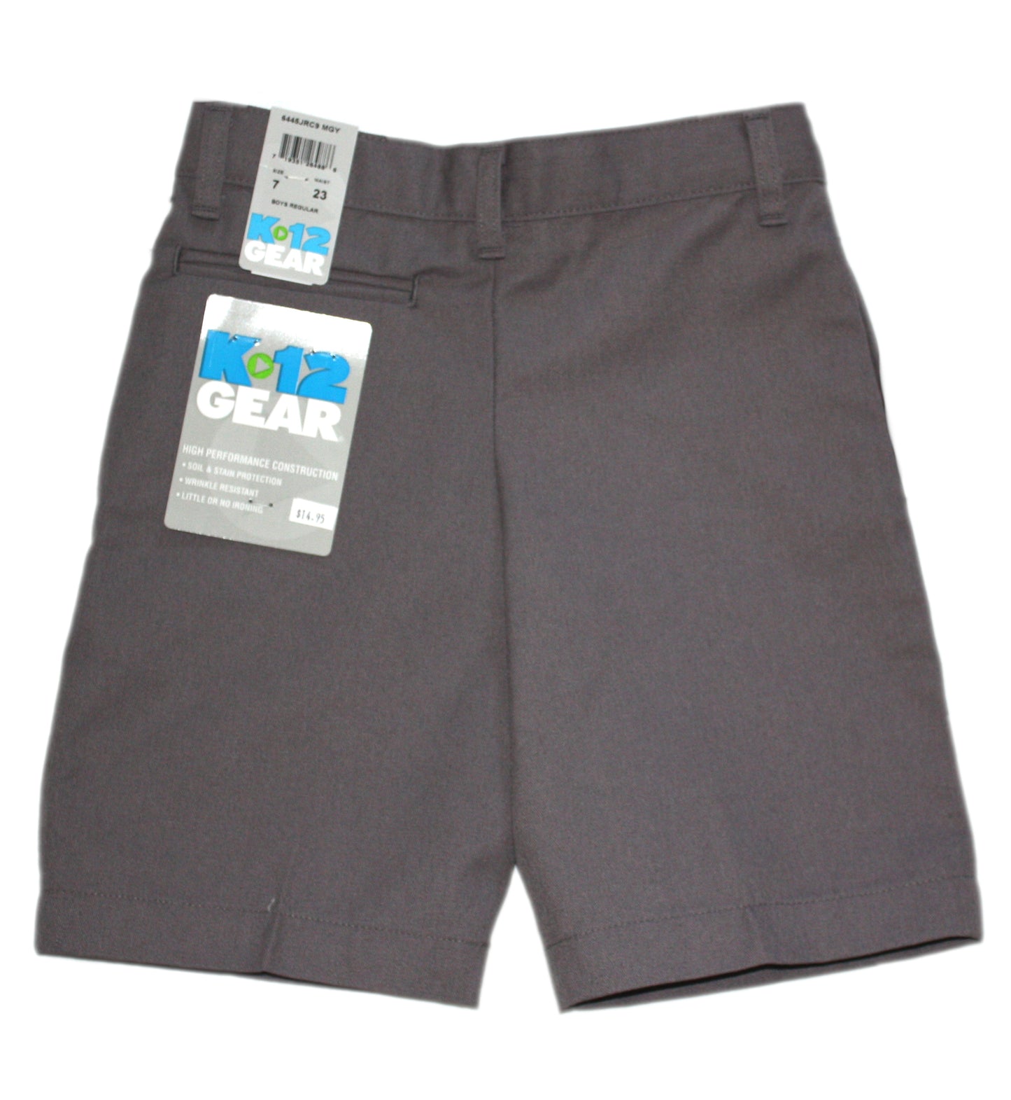 K12 Gear Boys Regular Flat Front Short with Adjustable Waist - Grey