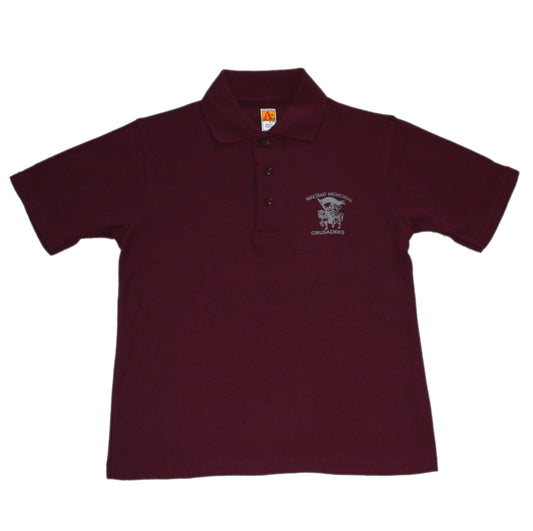 Clearance - Maltrait Memorial Unisex Short Sleeve Pique Knit Polo (8760) - Wine with Crest