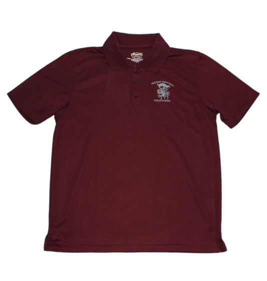 Maltrait Memorial Unisex Short Sleeve Dry Fit Polo - Burgundy with School Crest