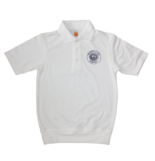 CLEARANCE - Our Mother of Peace Girl's Short Sleeve White Banded Bottom Polo
