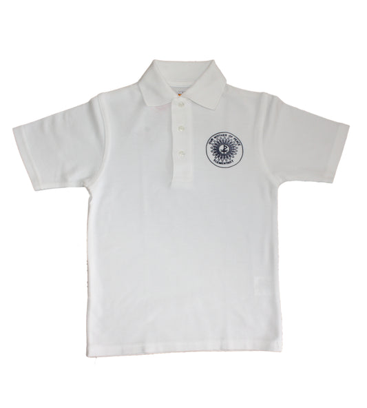 CLEARANCE - Our Mother of Peace Unisex Short Sleeve White Pique Knit Polo