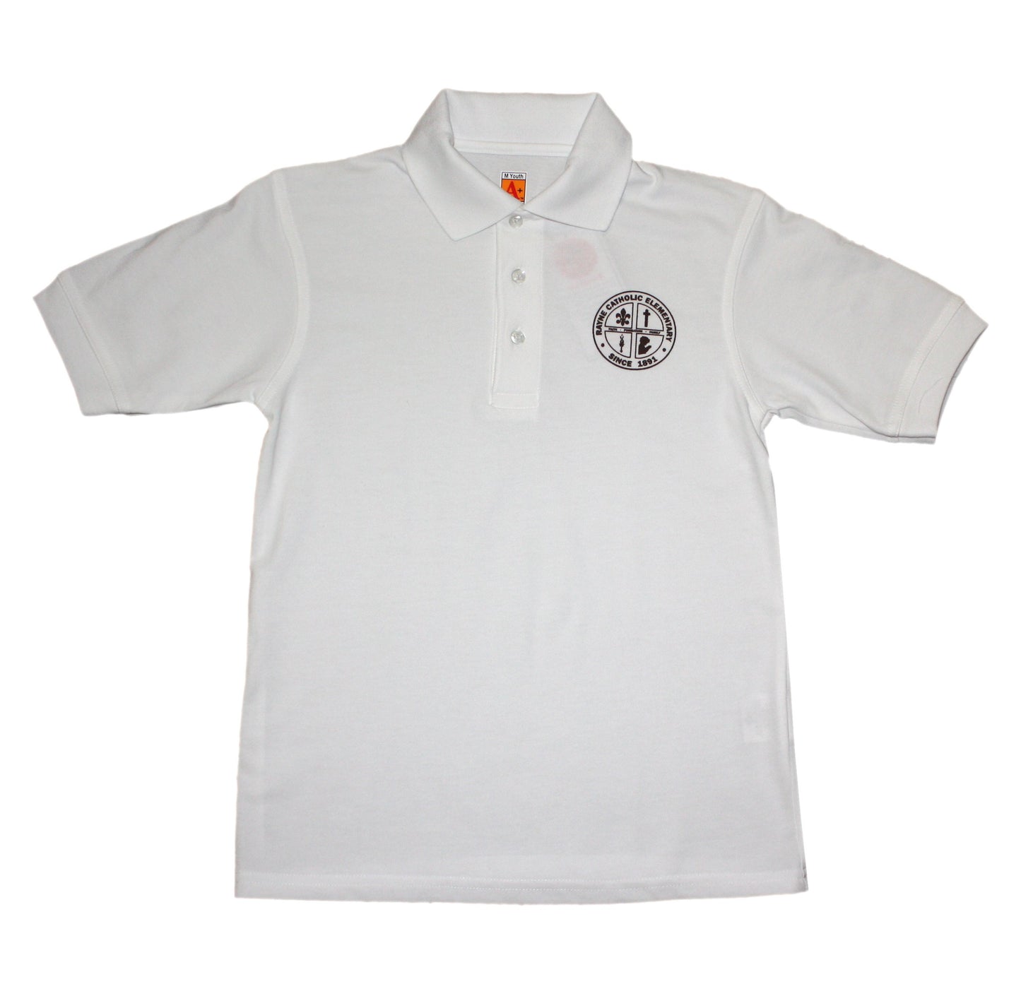 CLEARANCE - Rayne Catholic Unisex White Short Sleeve Smooth Jersey Knit Polo