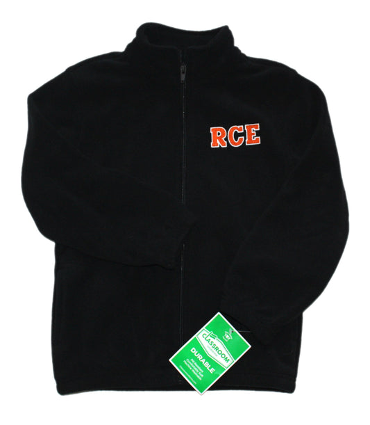 Classroom Unisex Polar Fleece Full-Zip Jacket - Black with Rayne Catholic Crest