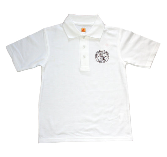 CLEARANCE - Rayne Catholic Unisex White Pique (Waffle) Knit Polo