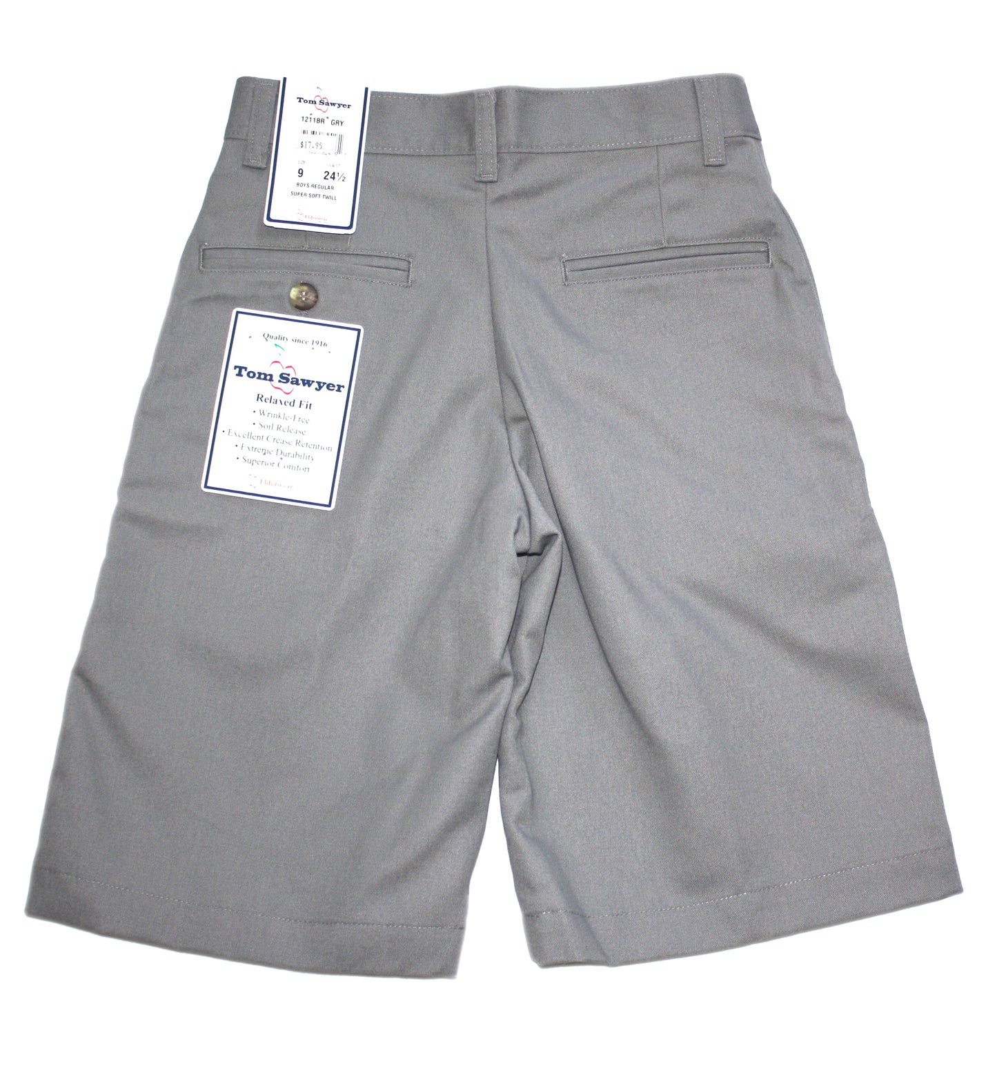 Tom Sawyer Boys Regular Flat Front Short - Grey