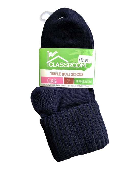 Classroom Girls Triple Roll Socks - Navy 3-Pack