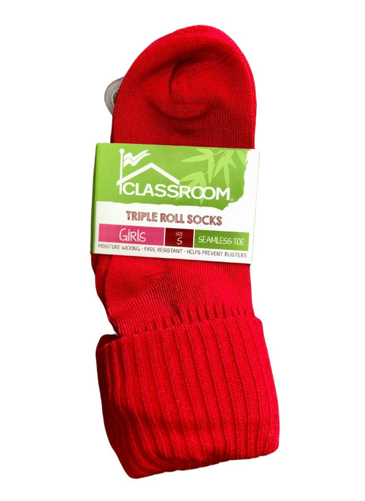 Classroom Girl's Triple Roll Socks - Red 3-Pack