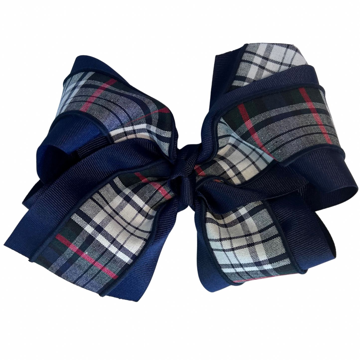 Jumbo 7” Plaid and Ribbon Bow - Plaid 49 (Acadia Parish)