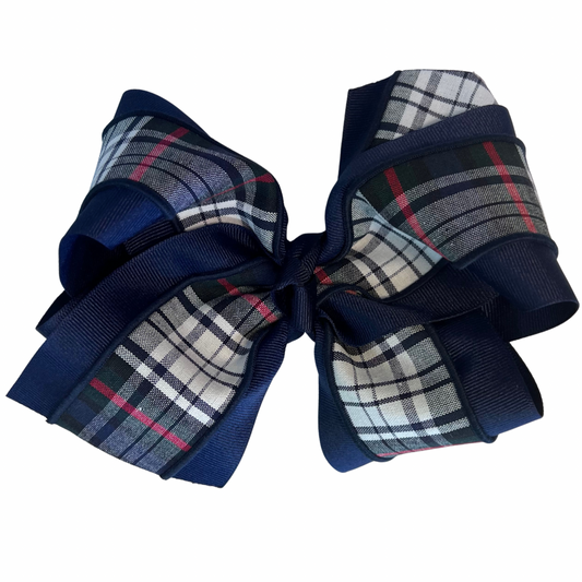 Jumbo 7” Plaid and Ribbon Bow - Plaid 49 (Acadia Parish)