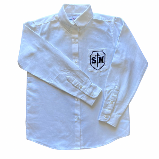 St. Michael Girl's Long Sleeve Oxford - White with Crest