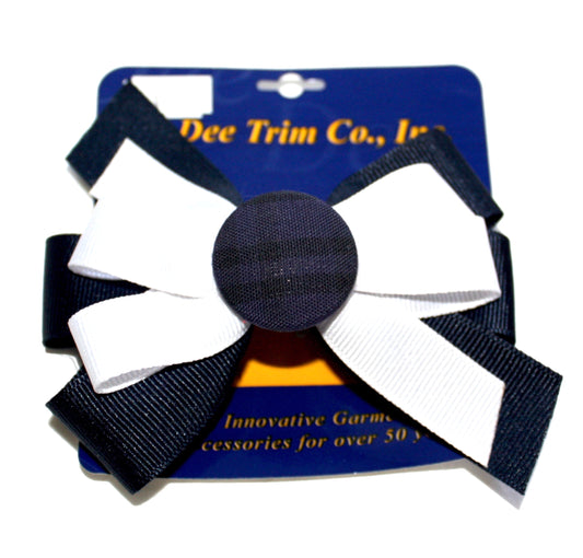 Small 4" Navy and White Bow with Plaid Button - Plaid 77 (St. Francis)