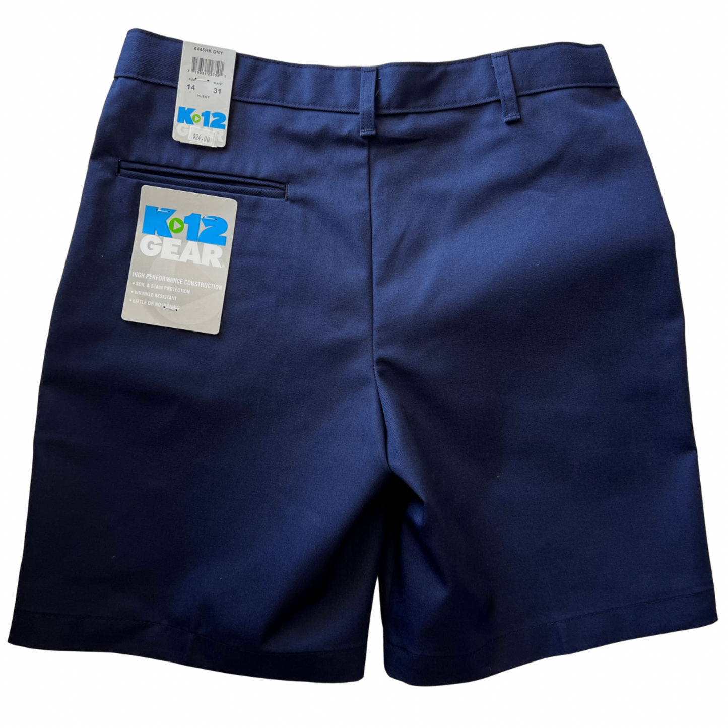 K12 Gear Boy's Husky Flat Front Short with Adjustable Waist - Navy