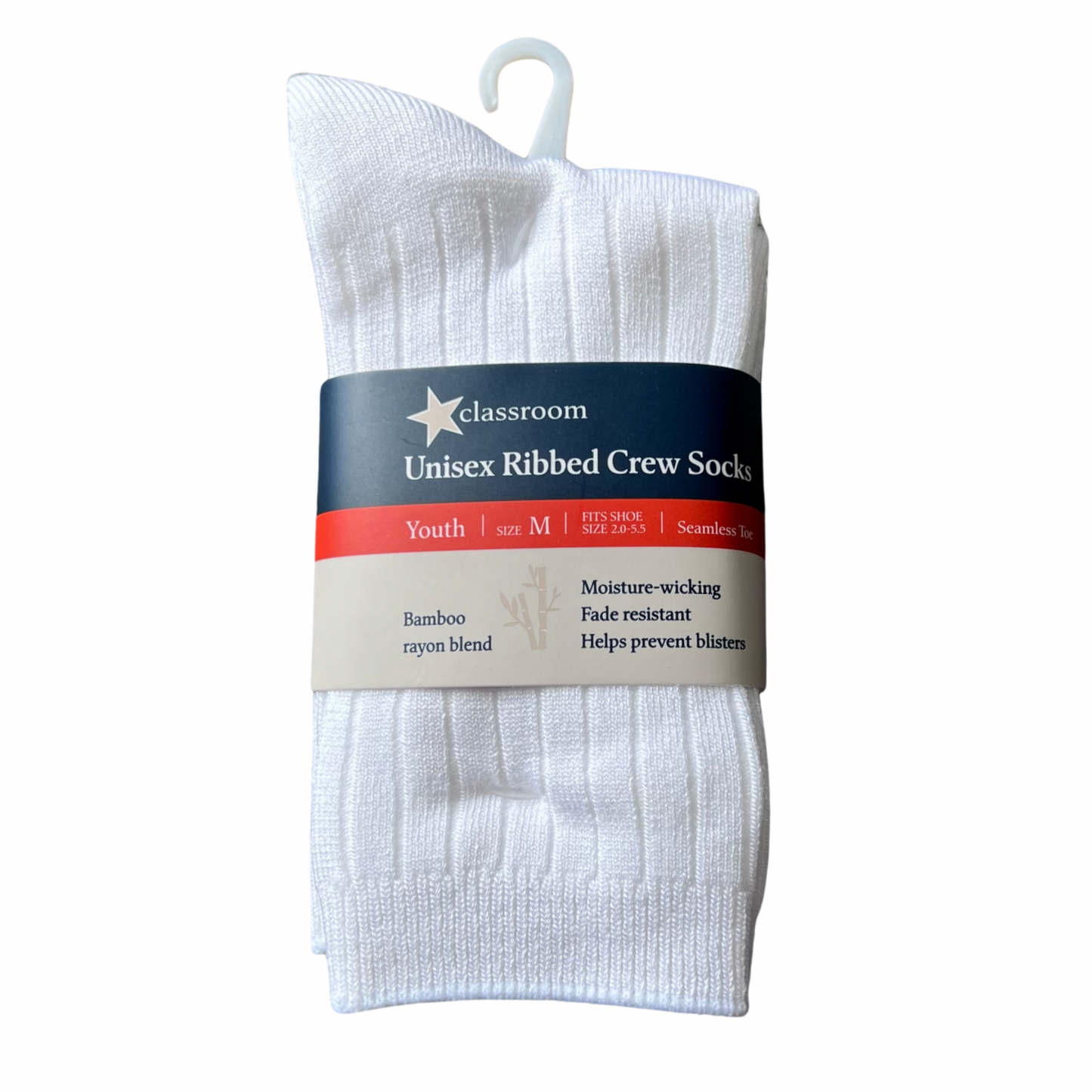 Classroom Ribbed Crew Socks - White (3-Pack)