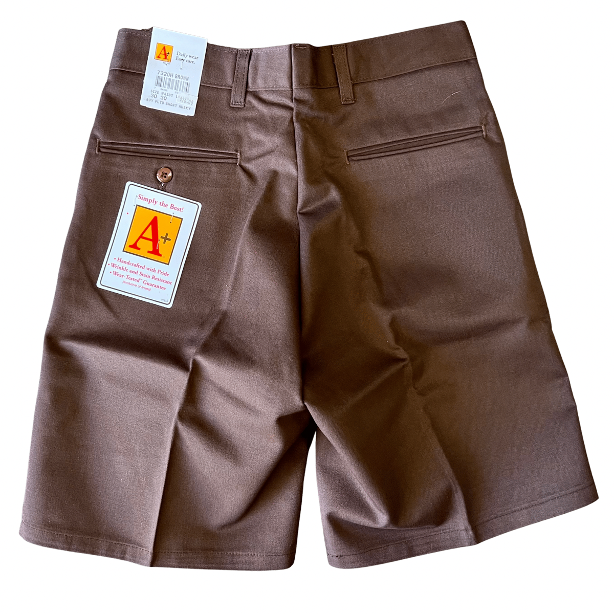 Clearance - School Apparel Boy's Regular+Husky Brown Pleated Short