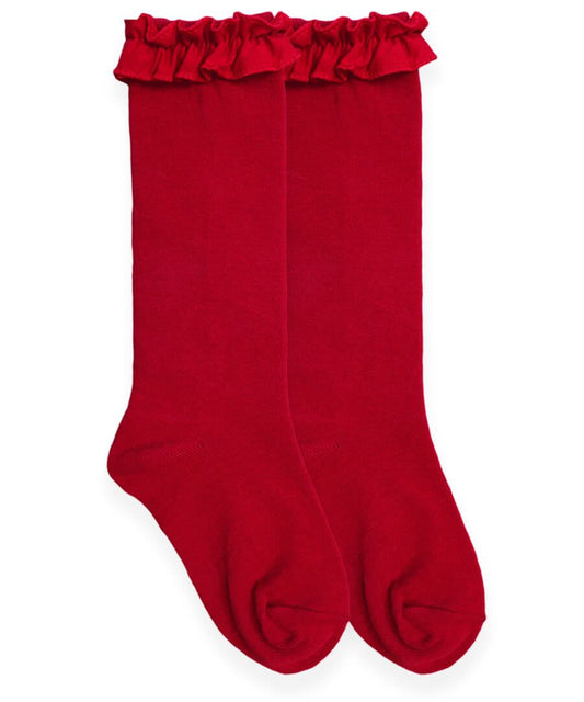 Jefferies Girl's Ruffle Knee-Hi Sock (1 Pair) - Red