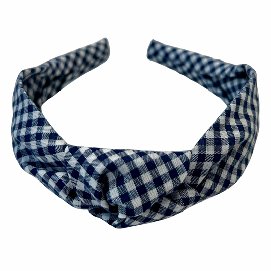 Navy Gingham Knotted Headband