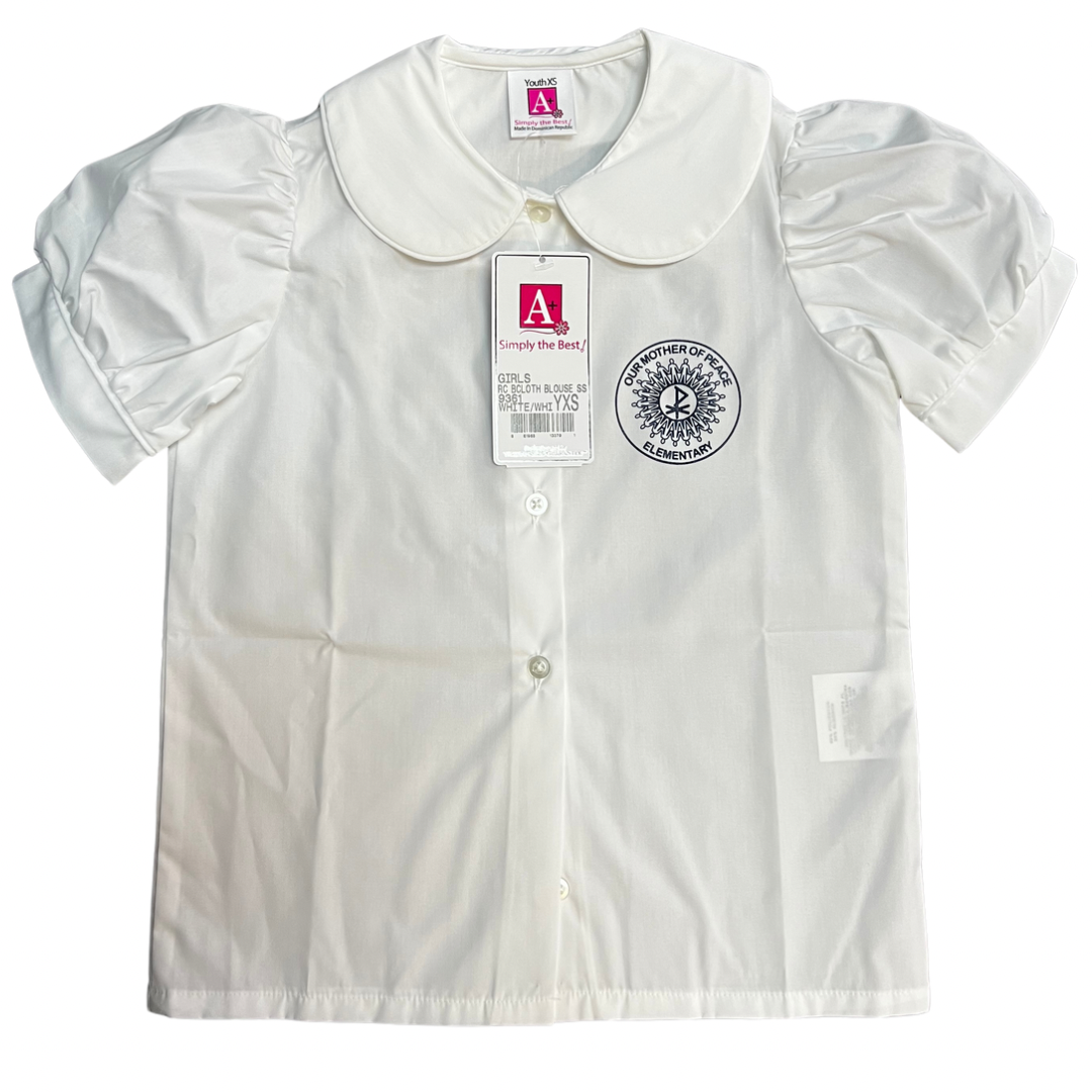 Our Mother of Peace Girl's Short Sleeve Peter Pan Blouse with Puffed Sleeves