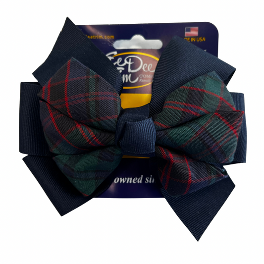 Medium 5” Navy Pinwheel Bow with Plaid Ribbon - Plaid 2E (St. Michael)