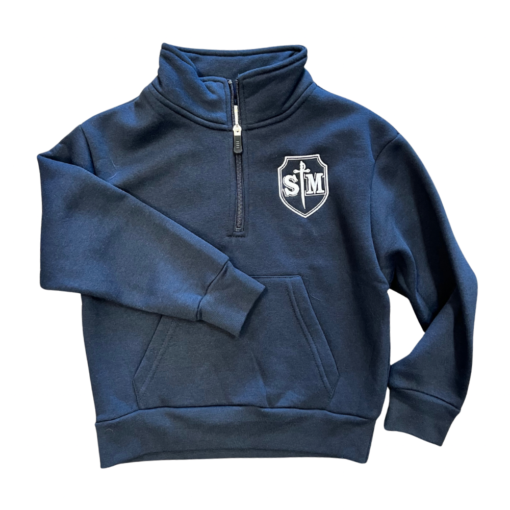 Elderado Quarter Zip Knit Sweatshirt with Pockets - Navy with Embroidered St. Michael Crest