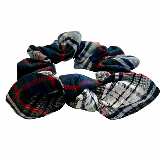 Plaid Fabric Scrunchie with Bow Accent - Plaid 49 (Acadia Parish)