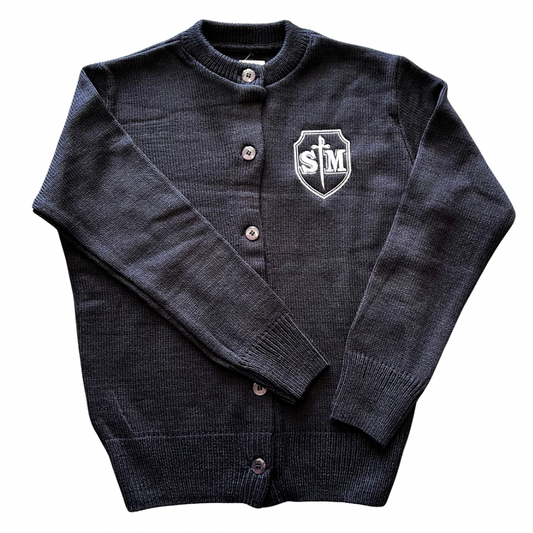 St. Michael Girls Embroidered Round Neck Cardigan - Navy