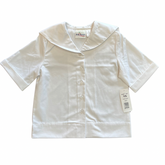 Becky Thatcher Girl's Short Sleeve Middy (Sailor) Blouse - White