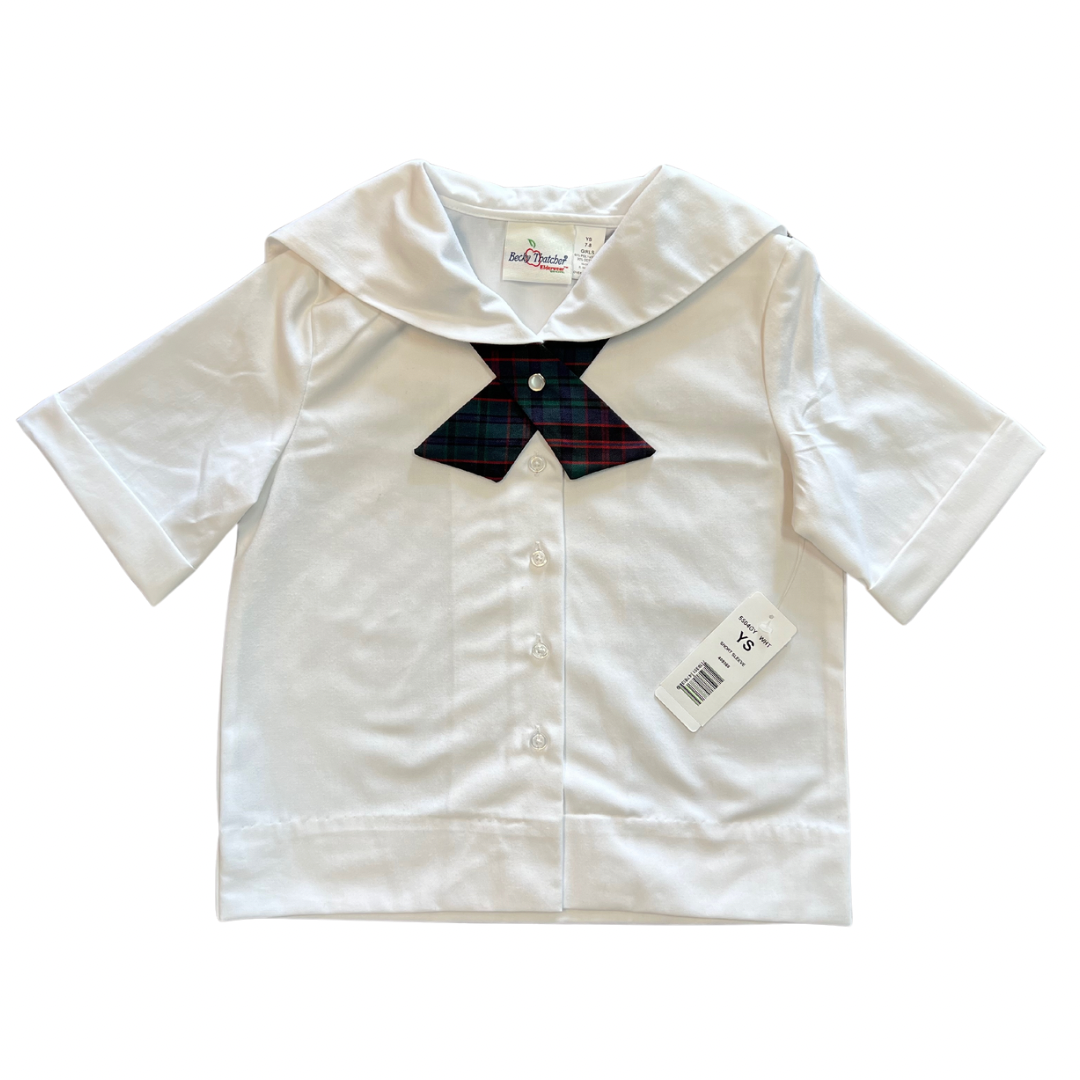 Becky Thatcher Girl's Short Sleeve Middy (Sailor) Blouse - White