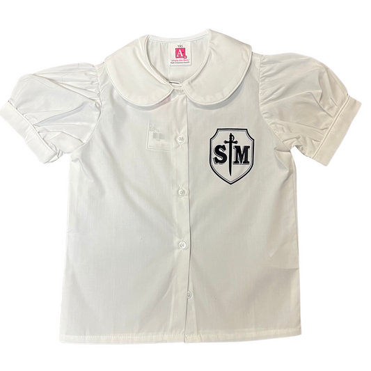 St. Michael Girl's Short Sleeve Peter Pan Blouse with Puffed Sleeves