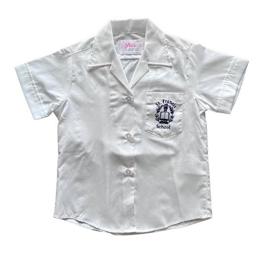 St. Francis Girl's Short Sleeve Pointed Collar Blouse with Logo