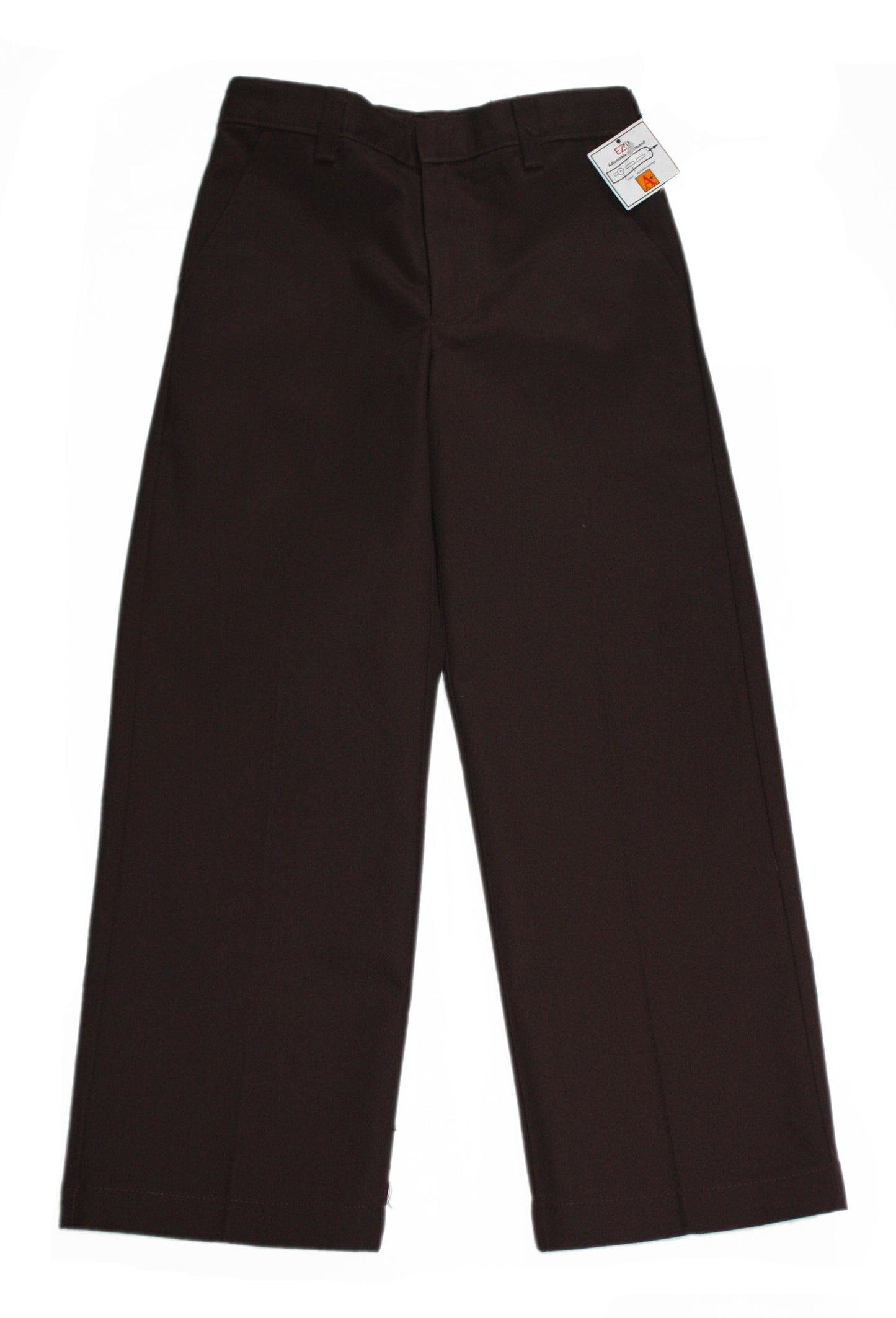 School Apparel Boy's Relaxed Flat Front Pant with Adjustable Waist - Brown