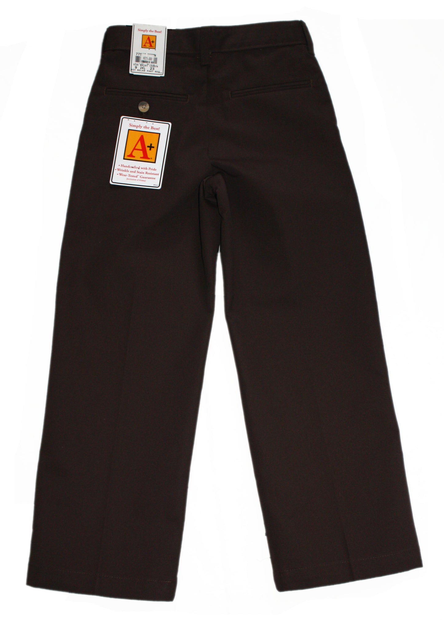 School Apparel Boy's Relaxed Flat Front Pant with Adjustable Waist - Brown