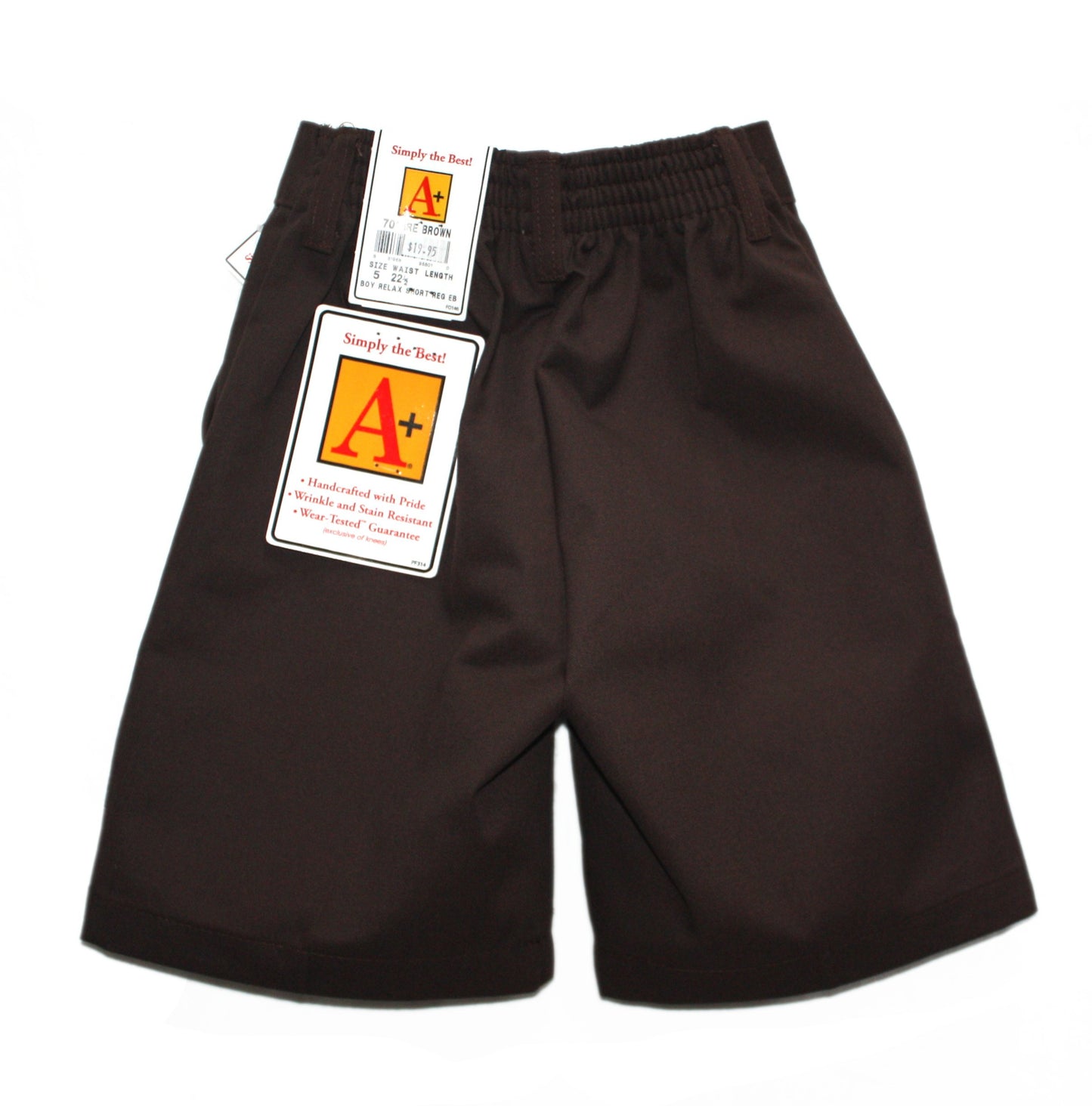 School Apparel Boys Regular Flat Front Relaxed Short with Elastic Back - Brown